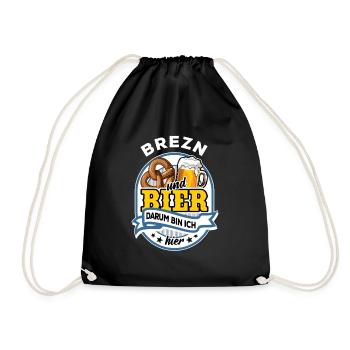 Brezn & Bier - darum bin ich hier - Turnbeutel - Schwarz - Vorne