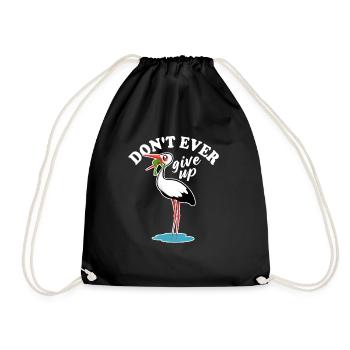 Frosch und Storch - Don't ever give up - Spruch - Turnbeutel - Schwarz - Vorne