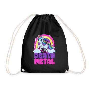 Einhorn Death Metal - Heavy Metal - Spruch - Turnbeutel - Schwarz - Vorne