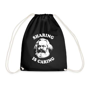Sharing is caring - Lustiger Karl Marx Cartoon - Turnbeutel - Schwarz - Vorne