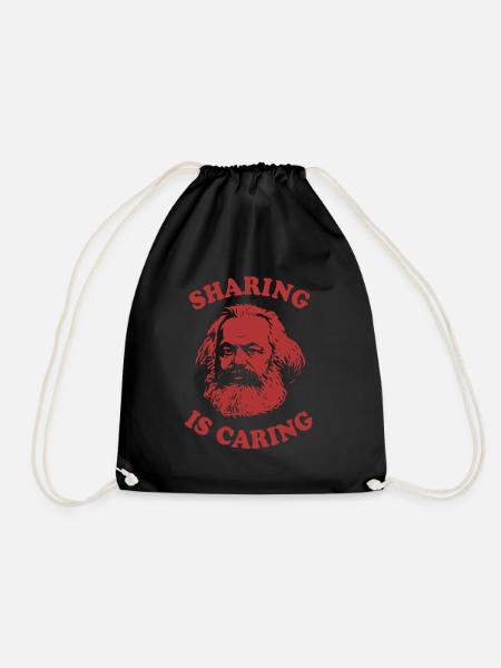 Sharing is caring - Lustiger Karl Marx Cartoon - Turnbeutel - Schwarz