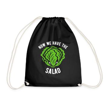 Salat - Now we have the salad - denglish - Spruch - Turnbeutel - Schwarz - Vorne