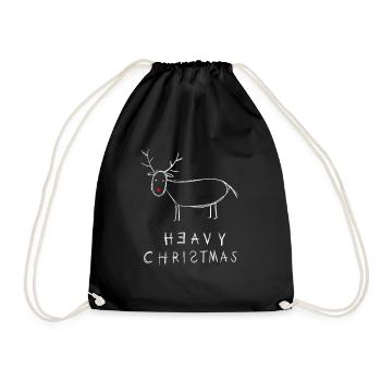 Heavy Christmas - lustiges Rentier - Geschenk - Turnbeutel - Schwarz - Vorne