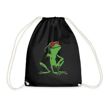 Frosch - Amphibie Cartoon Geschenk - Turnbeutel - Schwarz - Vorne
