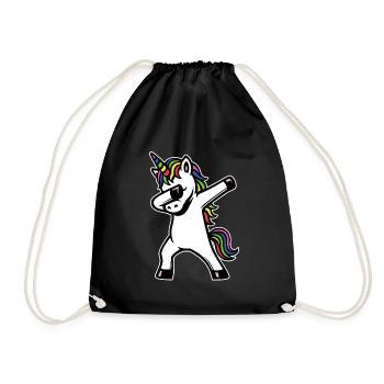 Einhorn dabbing - Regenbogen Farben - Geschenk - Turnbeutel - Schwarz - Vorne