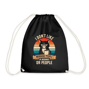 I don't like Morning People - Cat with Coffee - Drawstring Bag - black - Front