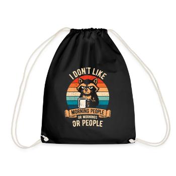 I don't like Morning People - Raccoon with Coffee - Drawstring Bag - black - Front