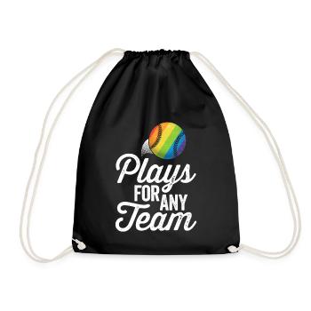 Plays For Any Team LGBT Baseball SHIRT Gay Pride - Drawstring Bag - black - Front