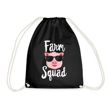 Farm Squad Pig TShirt Funny Kids Boys Farmer - Drawstring Bag - black - Front