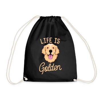Life Is Golden Retriever TShirt Women Kids Dog - Drawstring Bag - black - Front