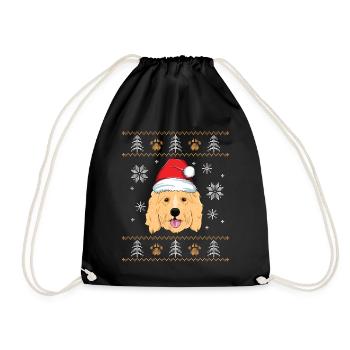 Ugly Goldendoodle Christmas TShirt Doodle Dog - Drawstring Bag - black - Front