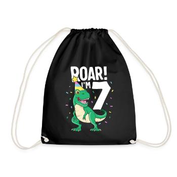 Ich bin 7 TRex Geburtstag Dinosaurier Happy Seven 7. Brüllen - Turnbeutel - Schwarz - Vorne
