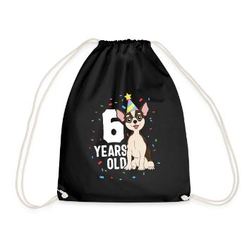 6 Years Old Birthday Outfit Chihuahua Dog Party - Drawstring Bag - black - Front