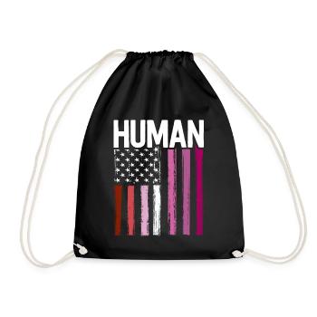 Lesbian Pride Shirt Human LGBT Rainbow American - Drawstring Bag - black - Front