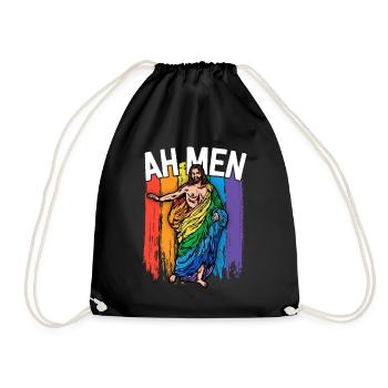 Ah Men Gay Jesus Shirt Funny LGBTQ Shirts Gifts - Drawstring Bag - black - Front