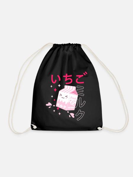 Erdbeermilch, Kawaii, Strawberry Milk - Turnbeutel - Schwarz