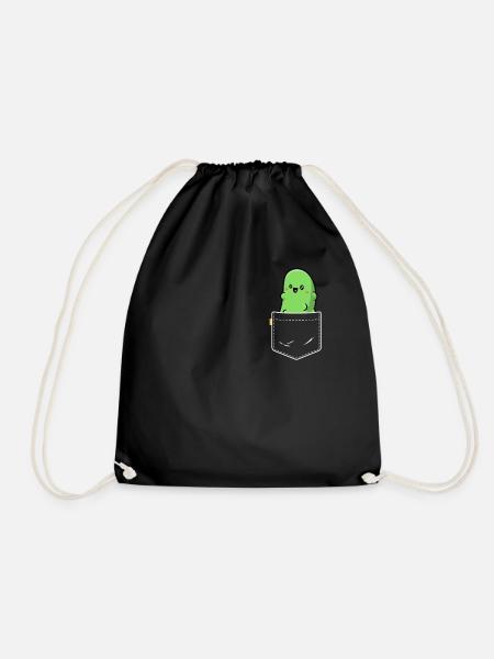 Pocket Pickle Funny Vegetable Cucumber Vegan - Drawstring Bag - black