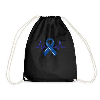 Colon Cancer Heartbeat Blue Ribbon Awareness - Drawstring Bag - black - Front