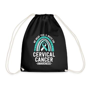 Cervical Cancer Awareness Teal White Ribbon Boho - Drawstring Bag - black - Front