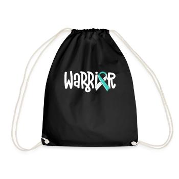 Cervical Cancer Warrior Teal White Ribbon Family - Drawstring Bag - black - Front