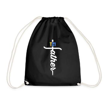 T21 Father Christian Cross Proud Dad Down - Drawstring Bag - black - Front