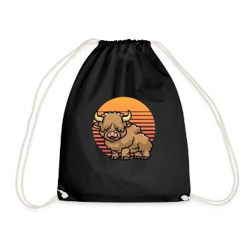 Retro Sonnenuntergang Schottisches Hochland Kuh Lover Country - Turnbeutel - Schwarz - Vorne