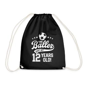 12 Years Old Soccer Themed Birthday Party 12th - Drawstring Bag - black - Front