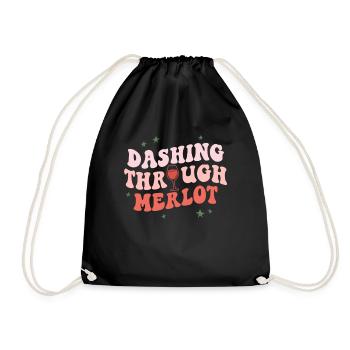 Dashing Through Merlot Funny Christmas Wine - Drawstring Bag - black - Front