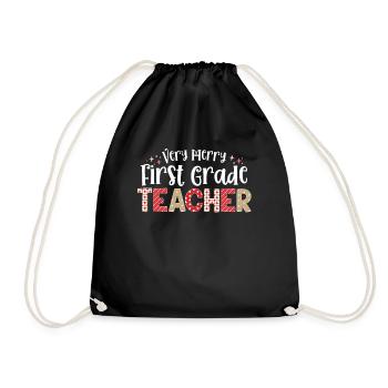 Very Merry 1st Grade Teacher First Christmas - Drawstring Bag - black - Front