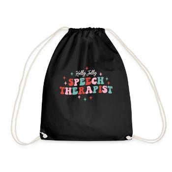 Holly Jolly Speech Therapist Christmas SLP Xmas - Drawstring Bag - black - Front