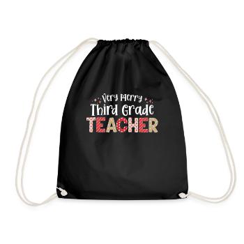 Very Merry 3rd Grade Teacher Third Christmas - Drawstring Bag - black - Front