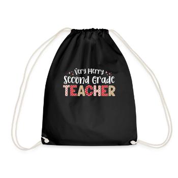 Very Merry 2nd Grade Teacher Second Christmas - Drawstring Bag - black - Front