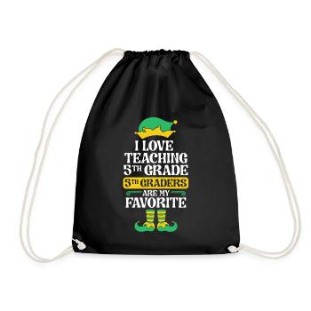 5th Grade Teacher Elf Christmas School Party I - Drawstring Bag - black - Front