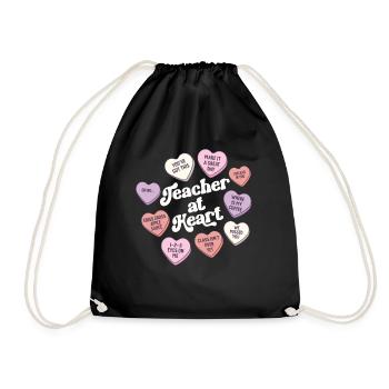 Teacher At Heart Retro Valentines Day School - Drawstring Bag - black - Front