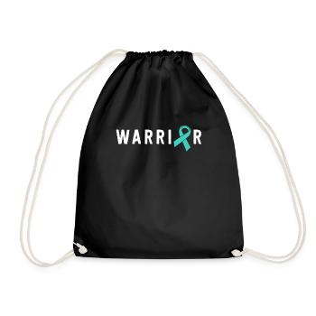 Warrior Motivational Teal Awareness Ribbon - Drawstring Bag - black - Front