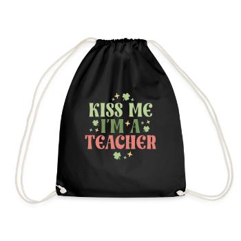 Retro Kiss Me I'm A Teacher St Patricks Day School - Drawstring Bag - black - Front