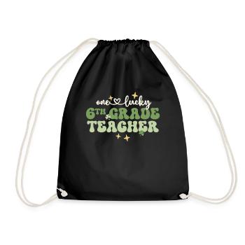 One Lucky Teacher Retro 6th Grade Teacher St - Drawstring Bag - black - Front