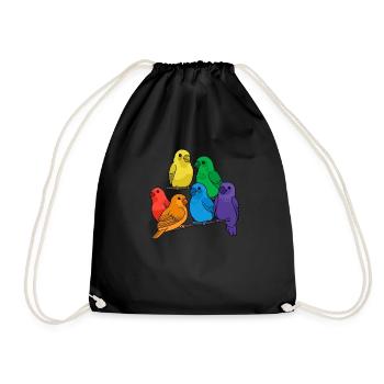 Asexual Pride Birds Parrots Budgies Kawaii Ace - Drawstring Bag - black - Front