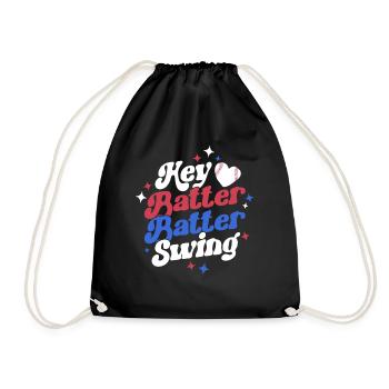 Hey Batter Batter Swing Baller Player Retro - Drawstring Bag - black - Front