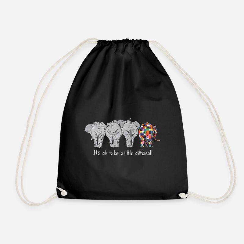 Elephant T-Shirt It's Ok To Be A Little Different - Drawstring Bag - black