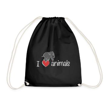 I love animals elephant animal love - Drawstring Bag - black - Front