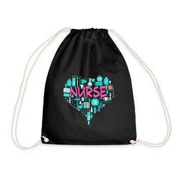 Nurse Love Nursing Student RN Life Thank You - Drawstring Bag - black - Front