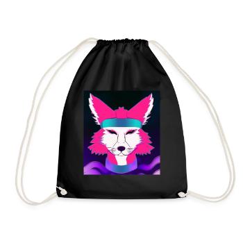Kitsun Vaporwave Japanese Kami Vaporwave Kitsune - Drawstring Bag - black - Front