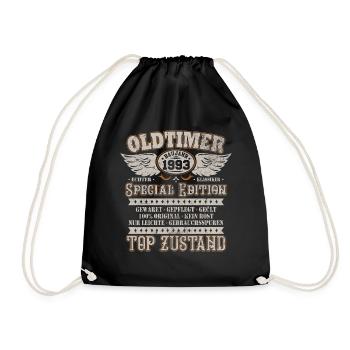 Oldtimer Baujahr Jahrgang 1993 Geburtstag Geschenk - Turnbeutel - Schwarz - Vorne