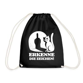 Erkenne die Zeichen Katze Mittelfinger Spruch - Turnbeutel - Schwarz - Vorne