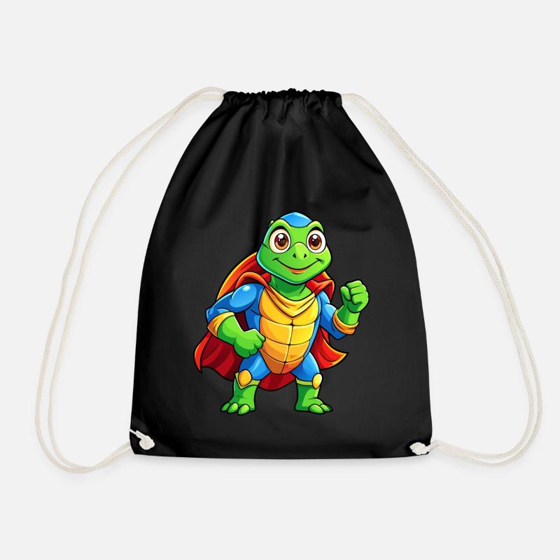 Mega Cute Superhero Turtle - Drawstring Bag - black