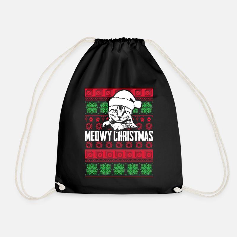 Meowy Christmas - Drawstring Bag - black