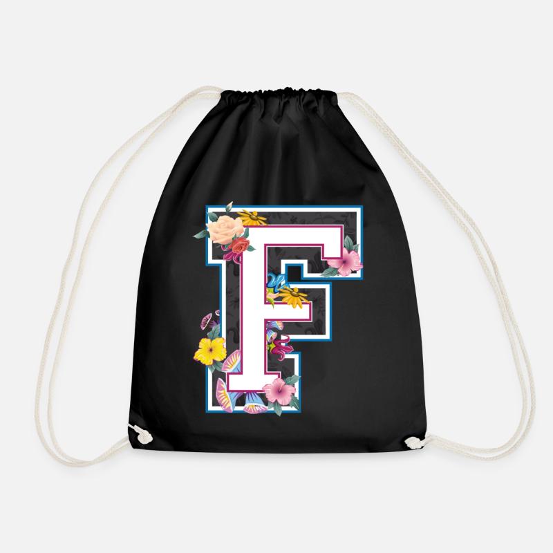 Buchstabe F im varsity Stil - Turnbeutel - Schwarz