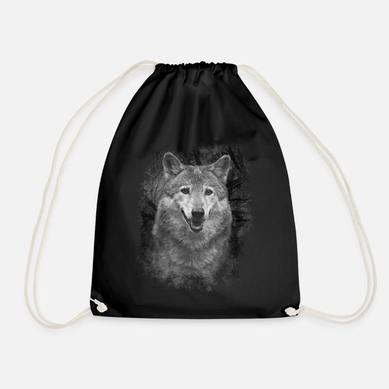 wolf - Drawstring Bag - black