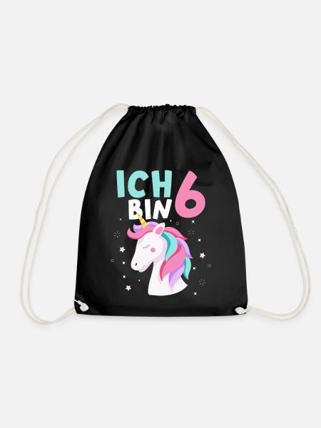 6. Geburtstag Mädchen Einhorn 6 Jahre Geschenk - Turnbeutel - Schwarz